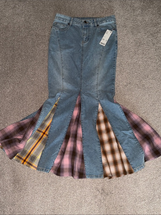 Urban Outfitters Dresses & Skirts - Urban Outfitters Blue Denim Maxi Skirt with Multi Plaid Panels